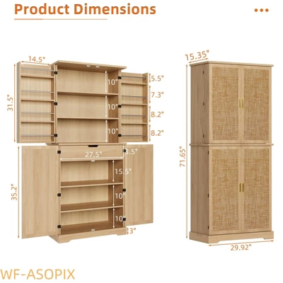 72" Tall Modern Pantry Cabinet With 4 Doors, Drawer & Adjustable Shelves 3 72" Tall Modern Pantry Cabinet With 4 Doors, Drawer & Adjustable Shelves