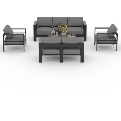 Aluminum Patio Furniture Set 7 Seats, 5 PCS Outdoor Sectional Sofa With Table, All-Weather Conversation Set 9 Aluminum Patio Furniture Set 7 Seats, 5 PCS Outdoor Sectional Sofa With Table, All-Weather Conversation Set - Image 7