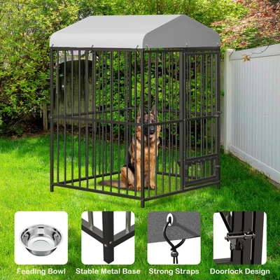 Large Outdoor Dog Kennel, Metal Dog Cage With Waterproof Roof, Rotating Feeding Bowl And Lock, For All Dog Breeds For Backyard 4 Large Outdoor Dog Kennel, Metal Dog Cage With Waterproof Roof, Rotating Feeding Bowl And Lock, For All Dog Breeds For Backyard - Image 2