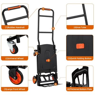 Folding Heavy Duty Hand Truck 330LB, Convertible 2-Wheel/4-Wheel Dolly Cart With Retractable Handle, Portable Moving Cart, Aluminum Alloy 7 Folding Heavy Duty Hand Truck 330LB, Convertible 2-Wheel/4-Wheel Dolly Cart With Retractable Handle, Portable Moving Cart, Aluminum Alloy - Image 5