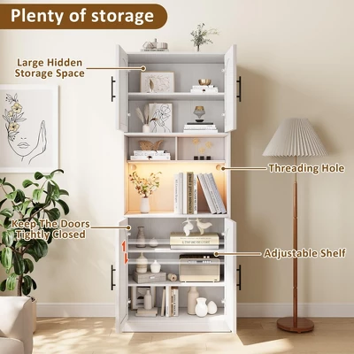 71" Pantry Cabinet, Kitchen Storage Cupboard With Microwave Stand & Anti-Tip Device, Modern Farmhouse Hutch For Dining Room, Bathroom, Living Room 5 71" Pantry Cabinet, Kitchen Storage Cupboard With Microwave Stand & Anti-Tip Device, Modern Farmhouse Hutch For Dining Room, Bathroom, Living Room - Image 3