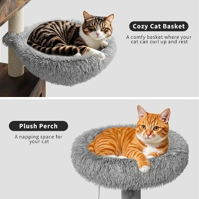 2-in-1 Cat Tree Tower With Litter Box Enclosure - Multi-Level Condo With Scratching Posts, Hammock & Plush Perch For Climbing, Scratching 4 2-in-1 Cat Tree Tower With Litter Box Enclosure - Multi-Level Condo With Scratching Posts, Hammock & Plush Perch For Climbing, Scratching - Image 2