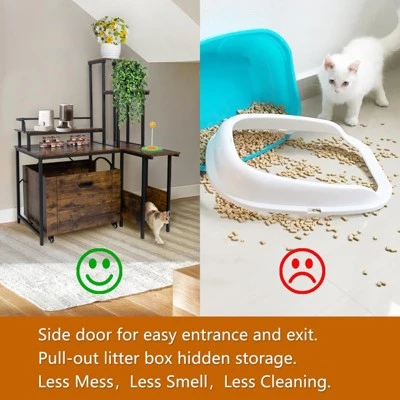 Wood Corner Hidden Cat Litter Box Enclosure Furniture With Flower Stand,Plant Stand 9 Wood Corner Hidden Cat Litter Box Enclosure Furniture With Flower Stand,Plant Stand - Image 7