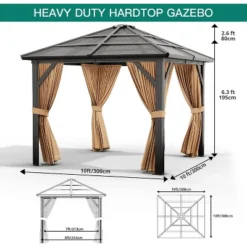 10x10ft Hardtop Gazebo, Outdoor Canopy Aluminum Frame Permanent Gazebo With Netting And Curtains, Polycarbonate Garden Tent For Patio Lawn Backyard -House Beautiful GUEST fe890e6c 8c88 4f1a b3dd 7de0a5fb8b62