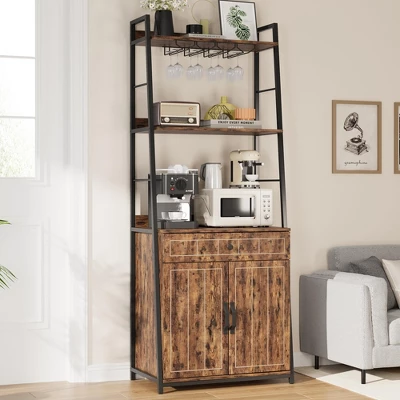 Bakers Rack With Drawer 70.8" Baker Rack With Cabinet Freestanding Tall Bar Cabinet With Storage Large Microwave Storage Stand 8 Bakers Rack With Drawer 70.8" Baker Rack With Cabinet Freestanding Tall Bar Cabinet With Storage Large Microwave Storage Stand - Image 6