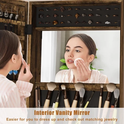 360° Swivel Jewelry Armoire, Floor Standing Full Length Mirror With Rear Storage Shelves, Lockable Jewelry Cabinet With Bottom Drawer And Wheels 4 360° Swivel Jewelry Armoire, Floor Standing Full Length Mirror With Rear Storage Shelves, Lockable Jewelry Cabinet With Bottom Drawer And Wheels - Image 2