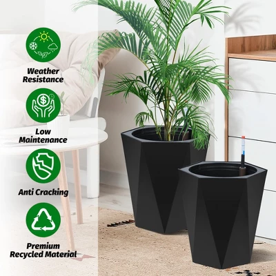 23 Inch Tall Outdoor Planters Set Of 2, Self Watering Pots For Indoor Plants With Water Level Monitor & Drainage Hole & Wheels,Black 8 23 Inch Tall Outdoor Planters Set Of 2, Self Watering Pots For Indoor Plants With Water Level Monitor & Drainage Hole & Wheels,Black - Image 6