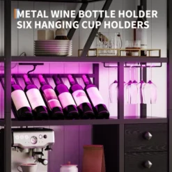Wine Bar Cabinet With LED Lights, Tall Coffee Bar Station With Power Outlets And Wine Rack -House Beautiful GUEST ff3d28b6 b707 45f8 a24c 58c896c1db79