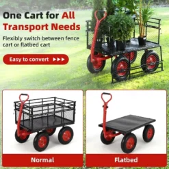 Heavy Duty Metal Garden Cart – 880 Lbs Capacity Utility Wagon With Removable Sides & 10" All-Terrain Wheels, Yard Wagon