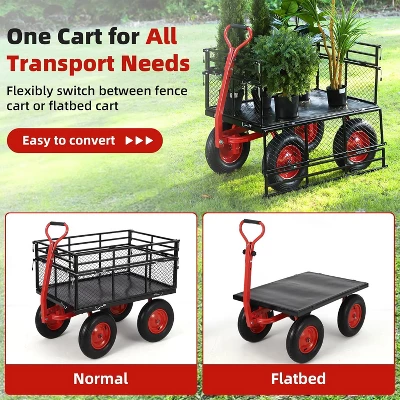 Heavy Duty Metal Garden Cart – 880 Lbs Capacity Utility Wagon With Removable Sides & 10" All-Terrain Wheels, Yard Wagon 3 Heavy Duty Metal Garden Cart – 880 Lbs Capacity Utility Wagon With Removable Sides & 10" All-Terrain Wheels, Yard Wagon